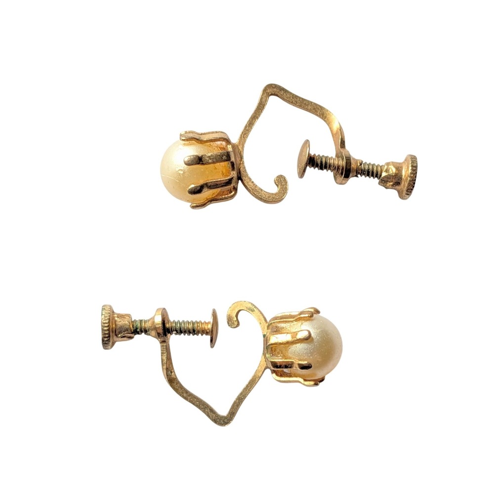 Vintage Screw Back Earrings Faux Pearl Mid Century Retro Dainty Classic Timeless